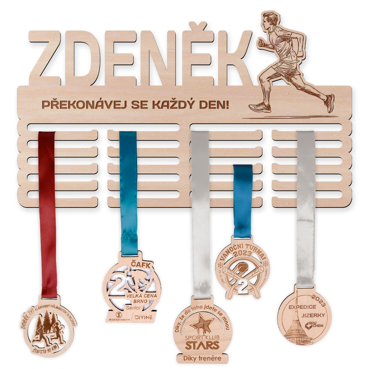 Zdeněk, který miluje běhání - věšák s mottem PŘEKONÁVEJ SE KAŽDÝ DEN