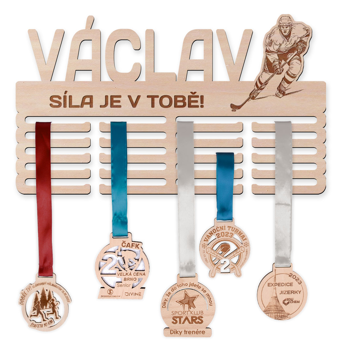 Václav, který žije pro hokej - věšák s mottem SÍLA JE V TOBĚ